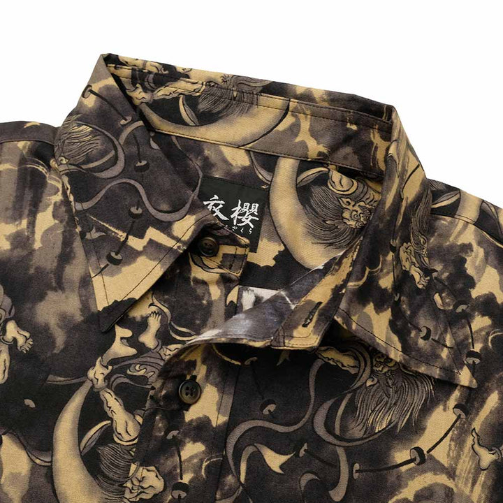 衣櫻 - シーチング素材 - 長袖レギュラーシャツ - 風神雷神 - SA1749