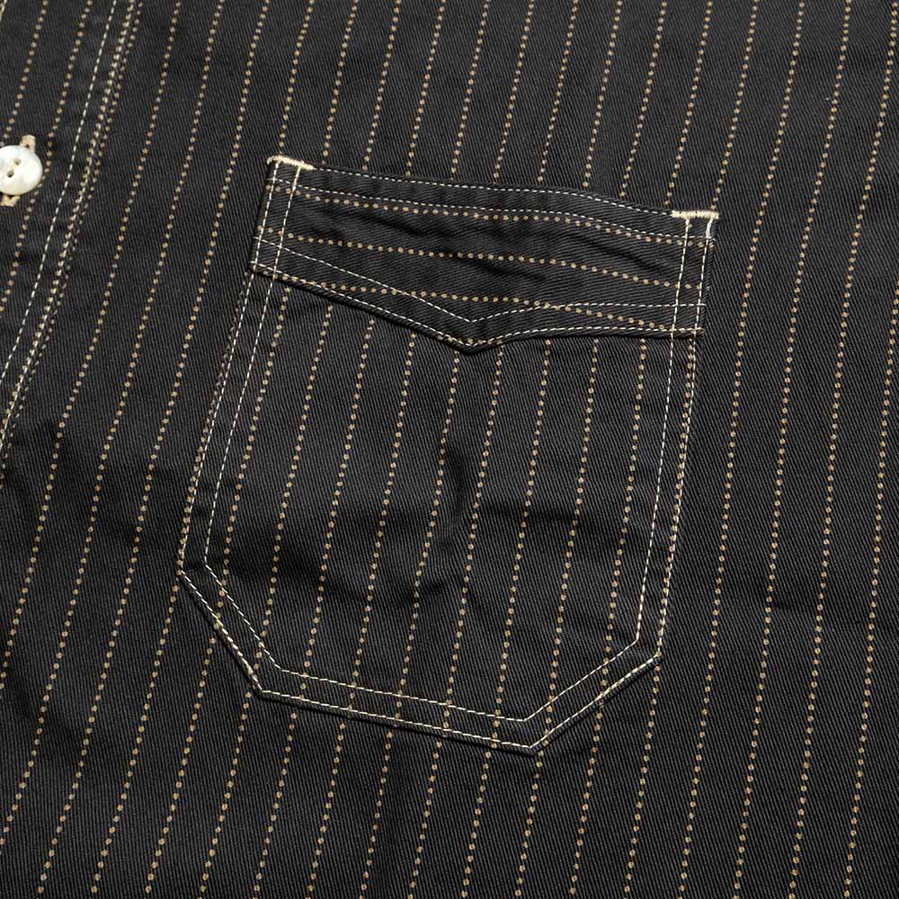 SUGAR CANE - FICTION ROMANCE - 8.5oz. BLACK WABASH STRIPE - S/S WORK SHIRT - SC39702
