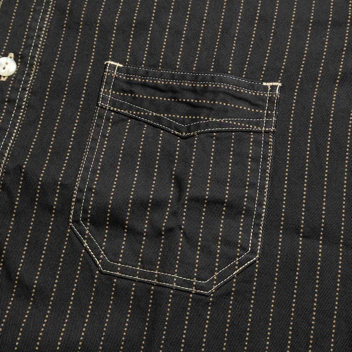 SUGAR CANE - FICTION ROMANCE - 8.5oz. BLACK WABASH STRIPE - S/S WORK SHIRT - SC39702