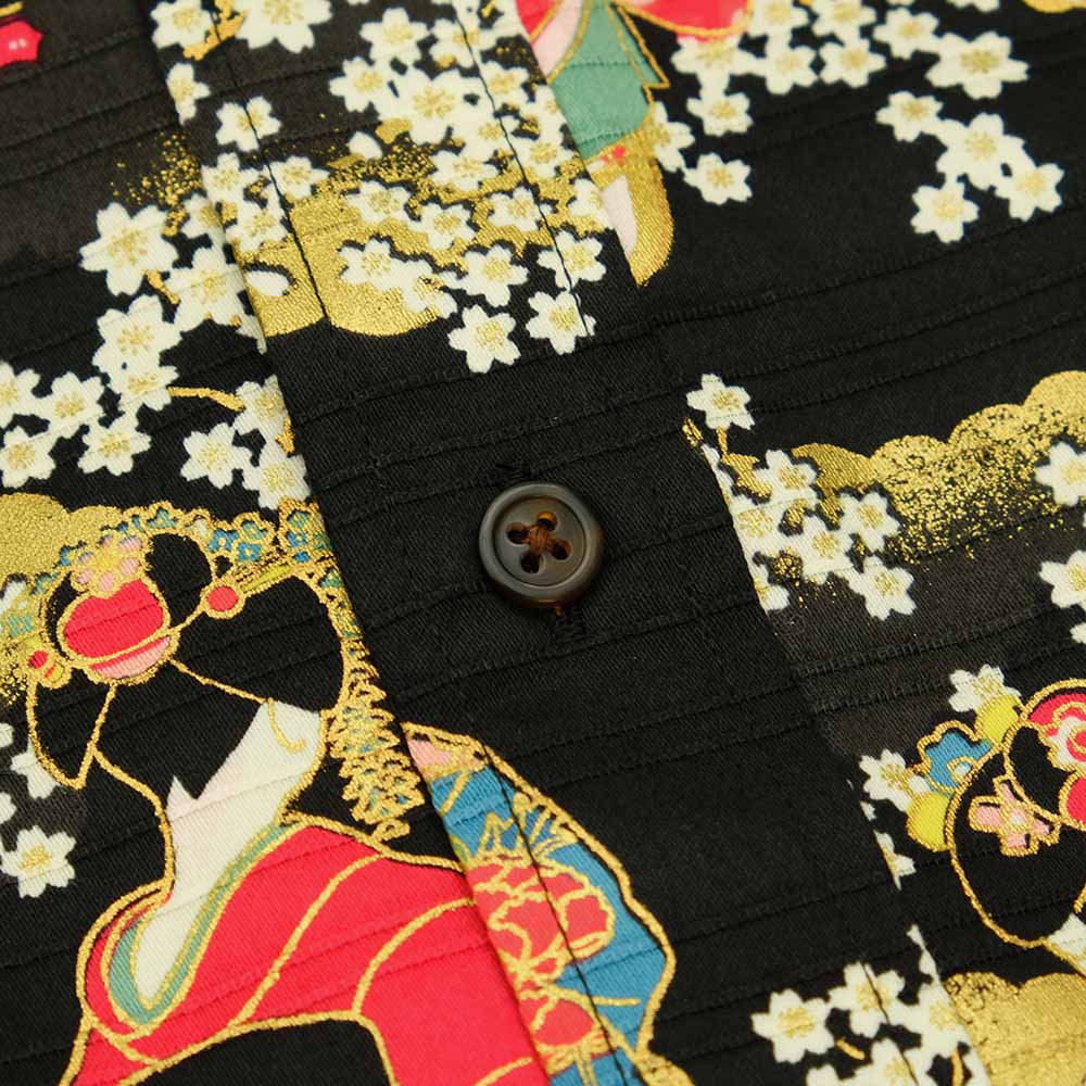 衣櫻 - シャンタン素材 長袖レギュラーシャツ - 金箔京舞妓 - SA1567