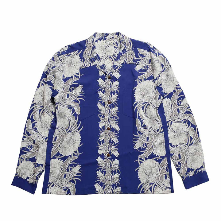 SUN SURF - L/S RAYON HAWAIIAN SHIRT - NIGHT BLOOMING CEREUS BORDER - SS29602