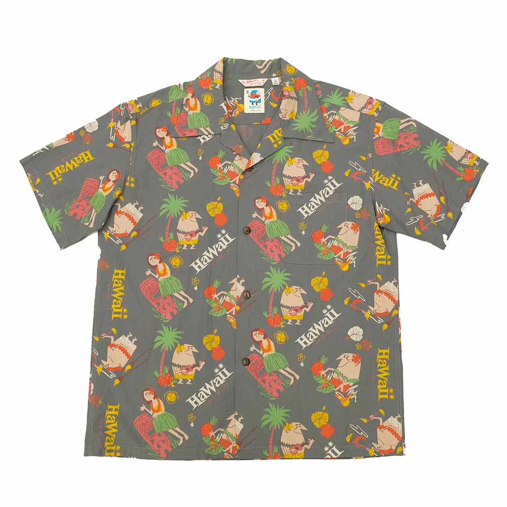 SUN SURF - COTTON SEERSUCKER OPEN SHIRT - TRIP TO HAWAII - by 柳原良平 with MOOKIE SS39537