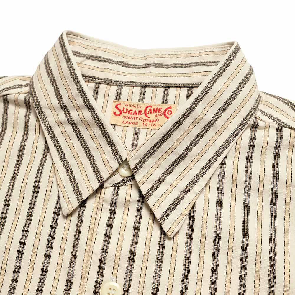 SUGAR CANE - COTTON STRIPE S/S WORK SHIRT - SC39730