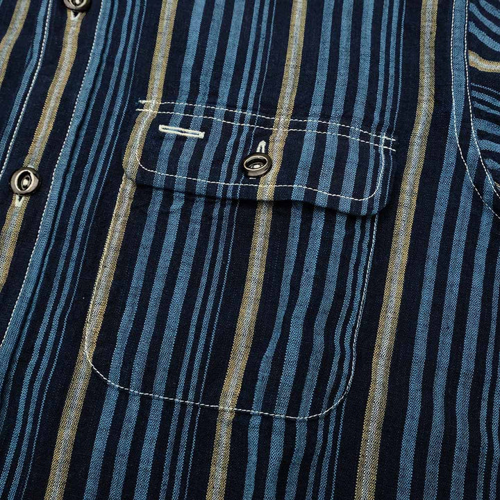 SUGAR CANE - FICTION ROMANCE - 5.5oz. INDIGO STRIPE WORK SHIRT - SC29592