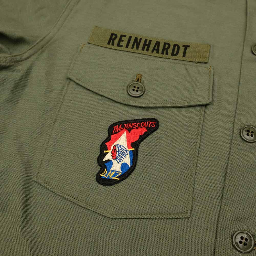 BUZZ RICKSON'S - SHIRT MAN'S COTTON SATEEN OLIVE GREEN SHADE107 - DEMILITARIZED ZONE - BR29586