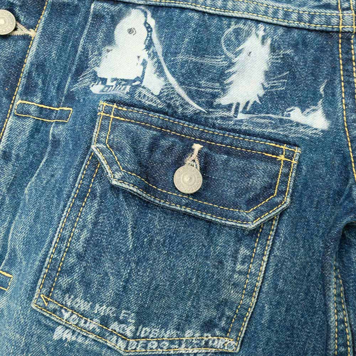 SUGAR CANE - 14.25oz. DENIM JACKET 1953 AGED MODEL CARTOON PAINT - SC15716