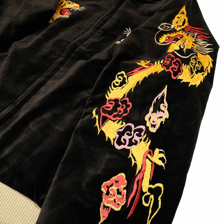 TAILOR TOYO - Mid 1950s Style Velveteen Souvenir Jacket - GOLD DRAGON & GOLD TIGER × JAPAN MAP - TT15840