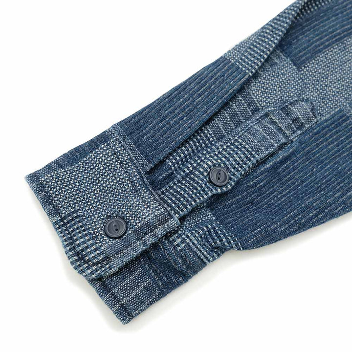 KOROMO ZAKURA - Cotton Jacquard Cloth - Long-Sleeve Work Shirt - Patch Work Jacquard - SA1648