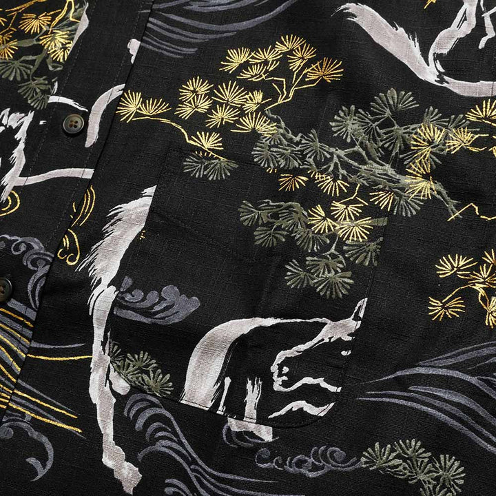 KOROMO ZAKURA - Southern Cloth - Long-Sleeve Regular Shirt - Ink painting horse depicted with Japanese traditional technique, KINSAI-style - SA1726