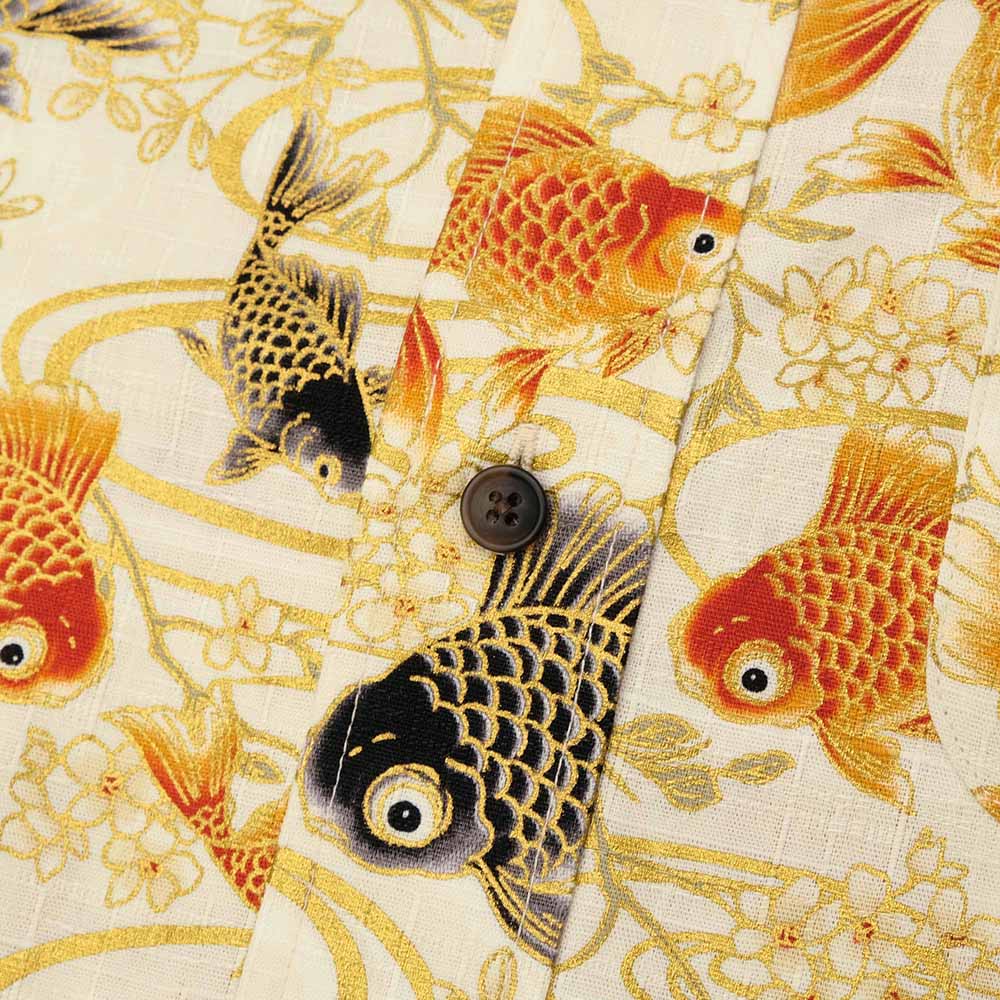 衣櫻 - サザンクロス素材 - 長袖レギュラーシャツ - 金彩流水金魚 - SA1725