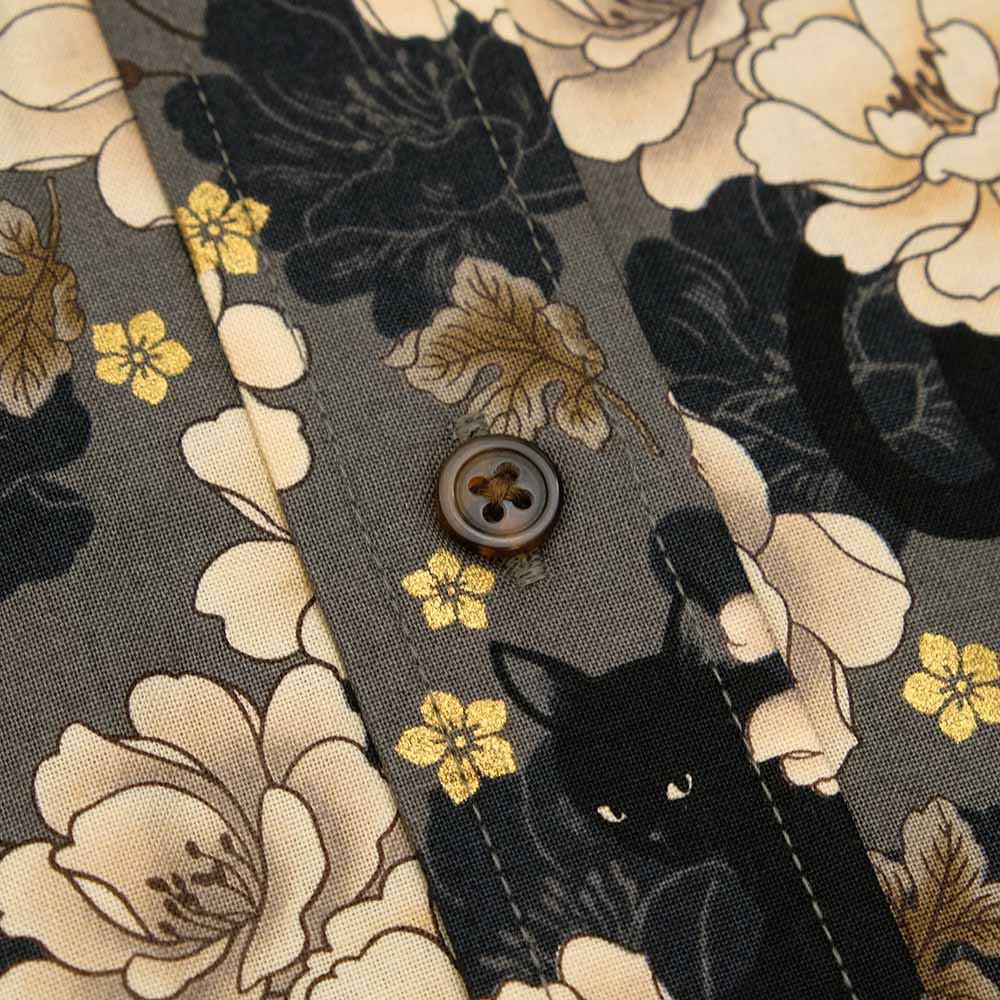 衣櫻 - シーチング素材 - 長袖レギュラーシャツ - ミニ黒猫 - SA1645