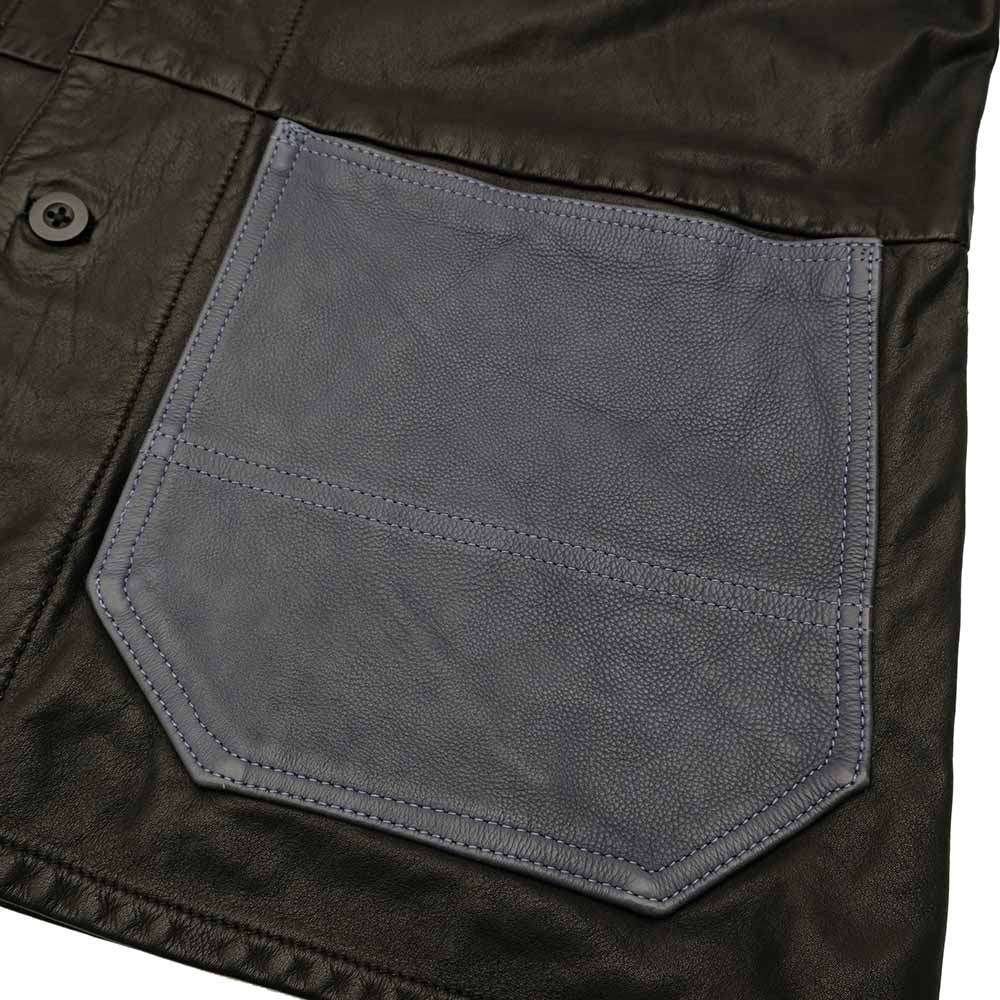 BLUE BLUE - Indigo Switch Leather Coverall - 1017730