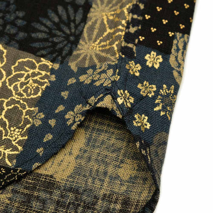 衣櫻 - ムラ糸クロス素材 長袖レギュラーシャツ - 大島紬調パッチワークプリント - SA1668