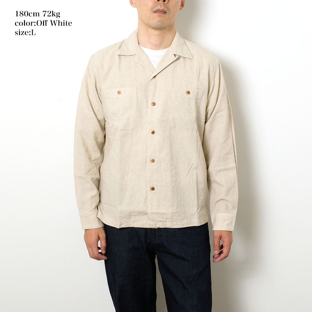BURGUS PLUS - Open Collar Cotton Linen L/S Shirt - BP25501