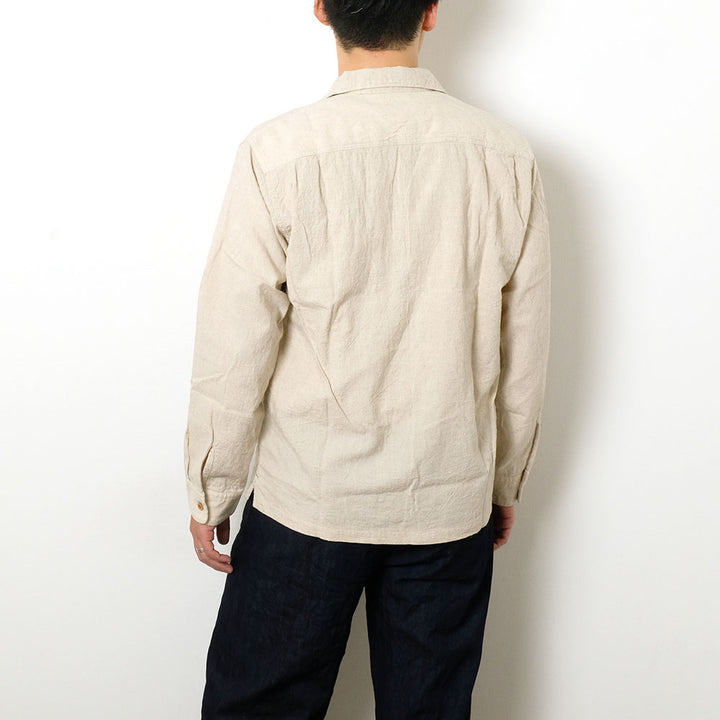BURGUS PLUS - Open Collar Cotton Linen L/S Shirt - BP25501