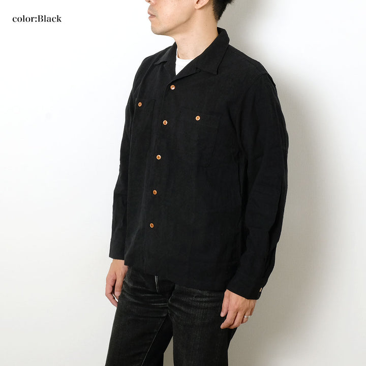 BURGUS PLUS - Open Collar Cotton Linen L/S Shirt - BP25501