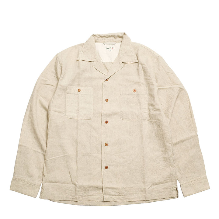 BURGUS PLUS - Open Collar Cotton Linen L/S Shirt - BP25501