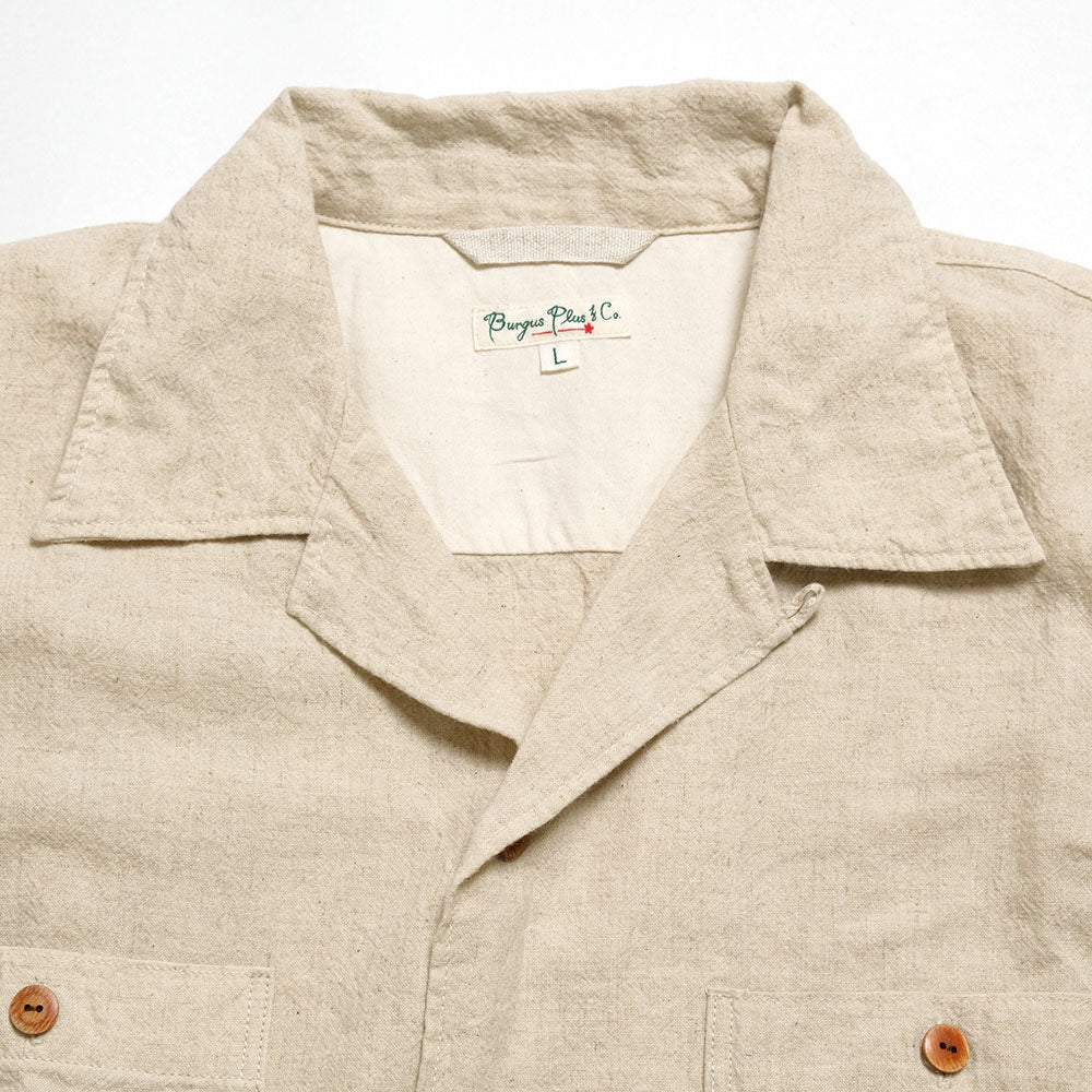 BURGUS PLUS - Open Collar Cotton Linen L/S Shirt - BP25501