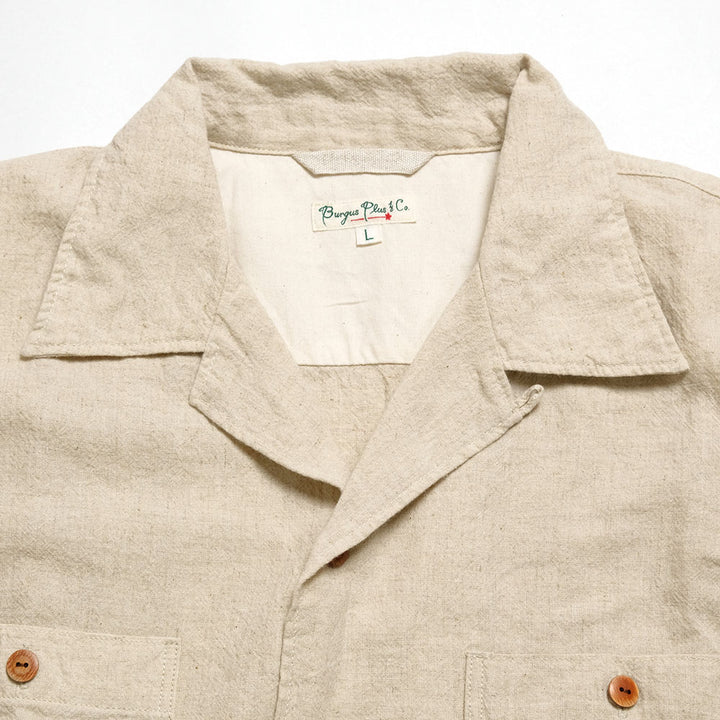 BURGUS PLUS - Open Collar Cotton Linen L/S Shirt - BP25501
