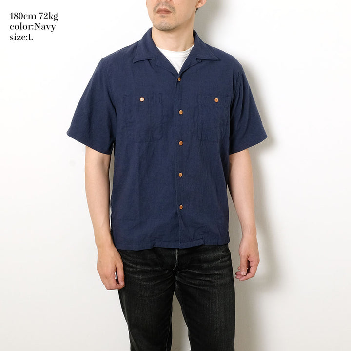 BURGUS PLUS - Open Collar Cotton Linen S/S Shirt - BP25502