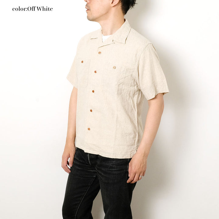 BURGUS PLUS - Open Collar Cotton Linen S/S Shirt - BP25502