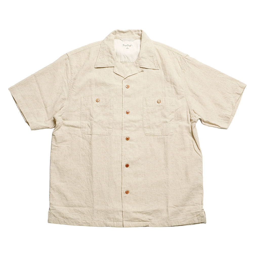BURGUS PLUS - Open Collar Cotton Linen S/S Shirt - BP25502