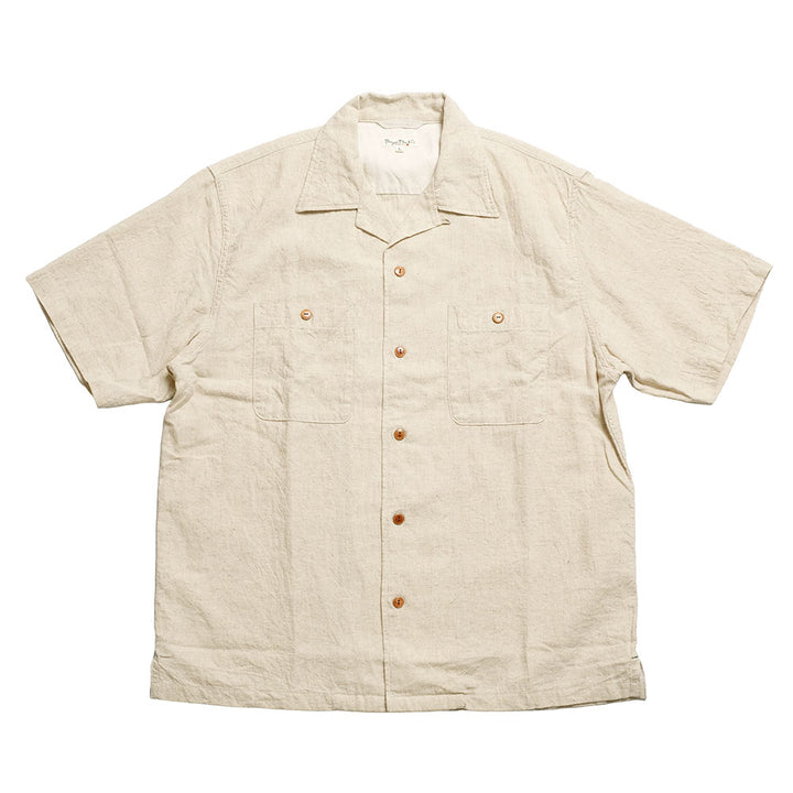 BURGUS PLUS - Open Collar Cotton Linen S/S Shirt - BP25502