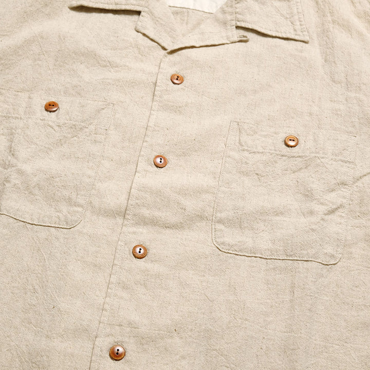 BURGUS PLUS - Open Collar Cotton Linen S/S Shirt - BP25502