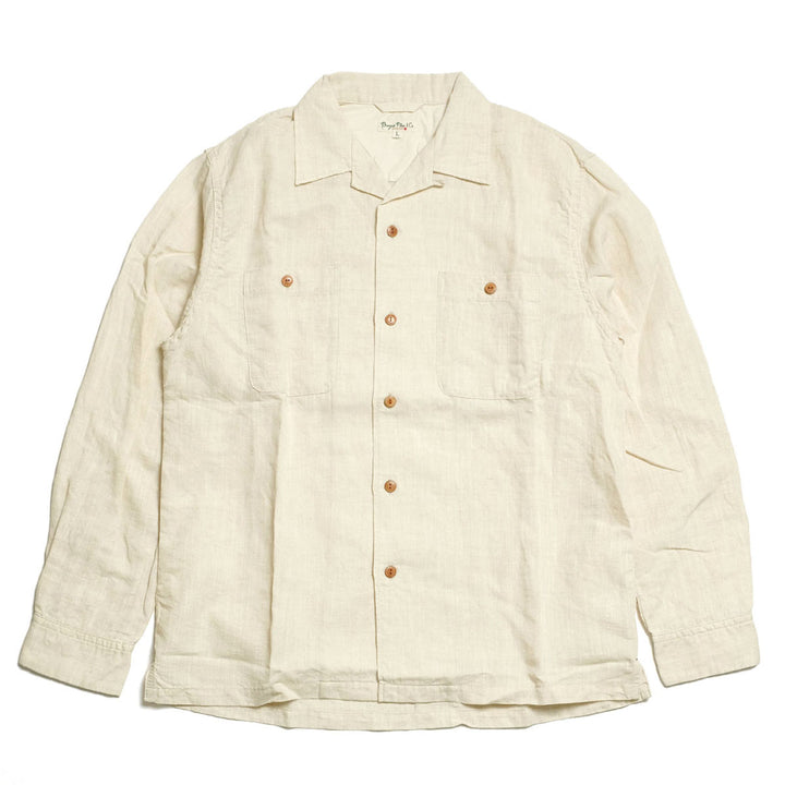 BURGUS PLUS - Open Collar Cotton Linen L/S Shirt - BP26501