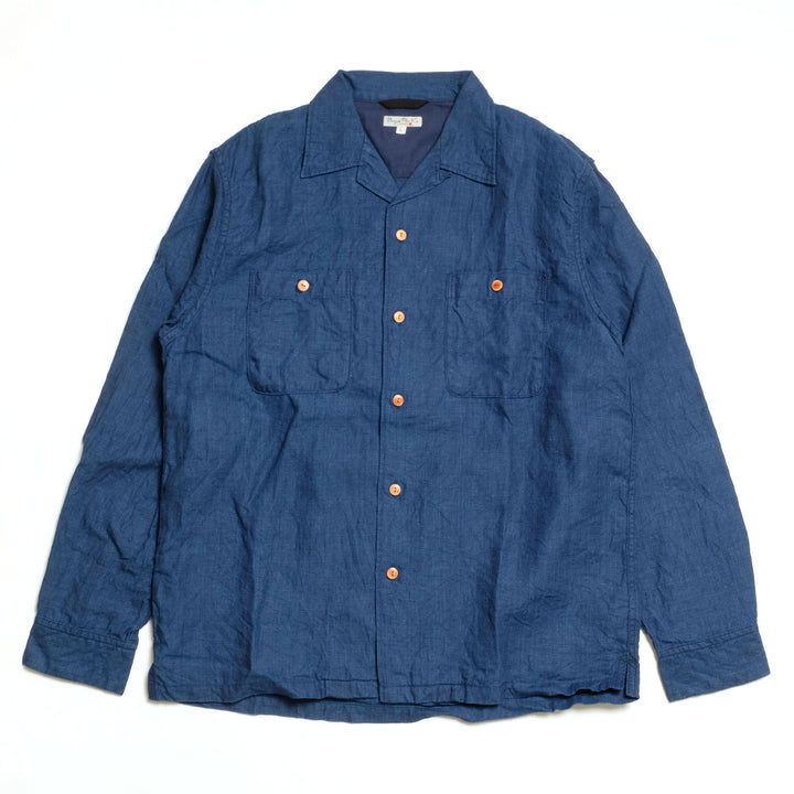 BURGUS PLUS - Indigo Open Collar Linen L/S Shirt - BP26502