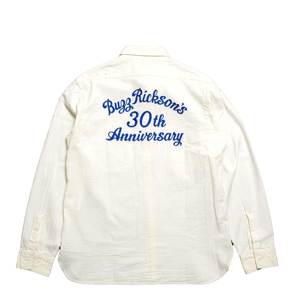 Buzz Rickson's - White Chambray Work Shirt - BUZZ RICKSON'S 30th ANNIVERSARY MODEL WITH EMBROIDERED - BR29185