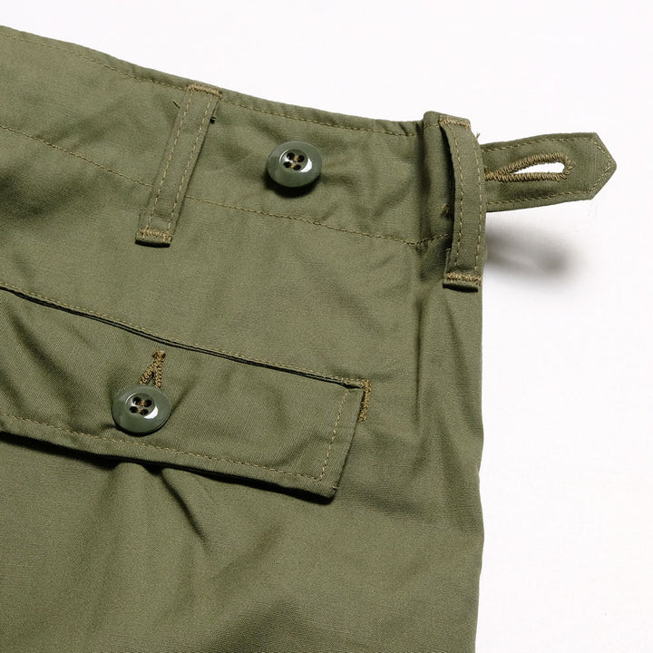 BUZZ RICKSON'S - TROUSERS, MEN'S, COTTON WIND RESISTANT POPLIN, OLIVE GREEN, ARMY SHADE 107 SHORT LENGTH - BR42500