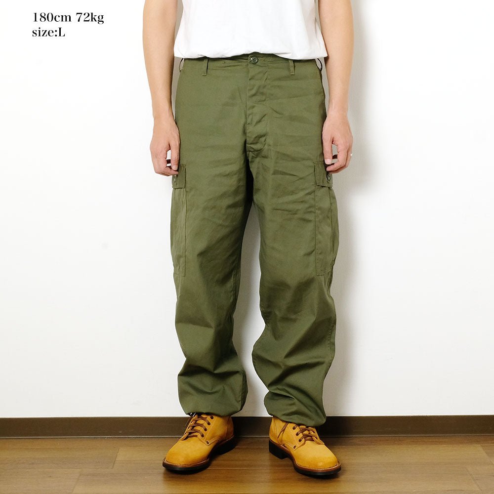 BUZZ RICKSON'S - TROUSERS, MEN'S, COTTON WIND RESISTANT POPLIN, OLIVE GREEN, ARMY SHADE 107 SHORT LENGTH - BR42500