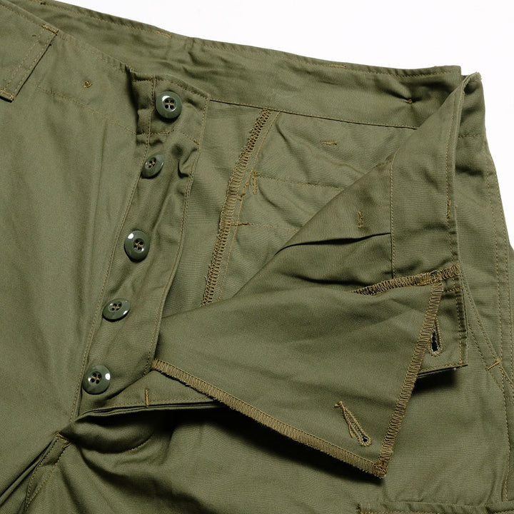 BUZZ RICKSON'S - TROUSERS, MEN'S, COTTON WIND RESISTANT POPLIN, OLIVE GREEN, ARMY SHADE 107 SHORT LENGTH - BR42500