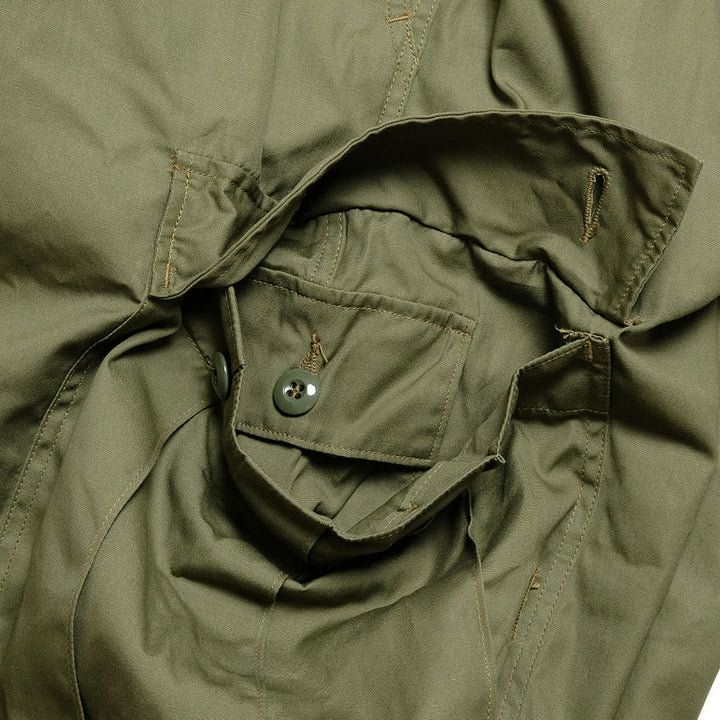 BUZZ RICKSON'S - TROUSERS, MEN'S, COTTON WIND RESISTANT POPLIN, OLIVE GREEN, ARMY SHADE 107 SHORT LENGTH - BR42500