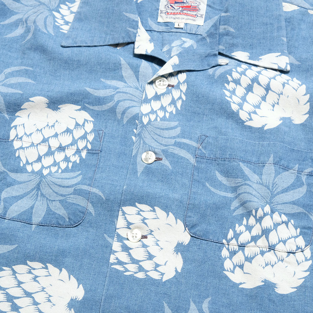 DUKE KAHANAMOKU - INDIGO COTTON HAWAIIAN SHIRT - DUKE'S PINEAPPLE - DK39045