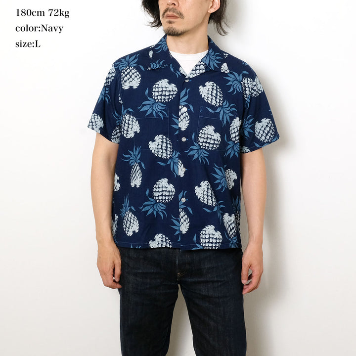 DUKE KAHANAMOKU - INDIGO COTTON HAWAIIAN SHIRT - DUKE'S PINEAPPLE - DK39641