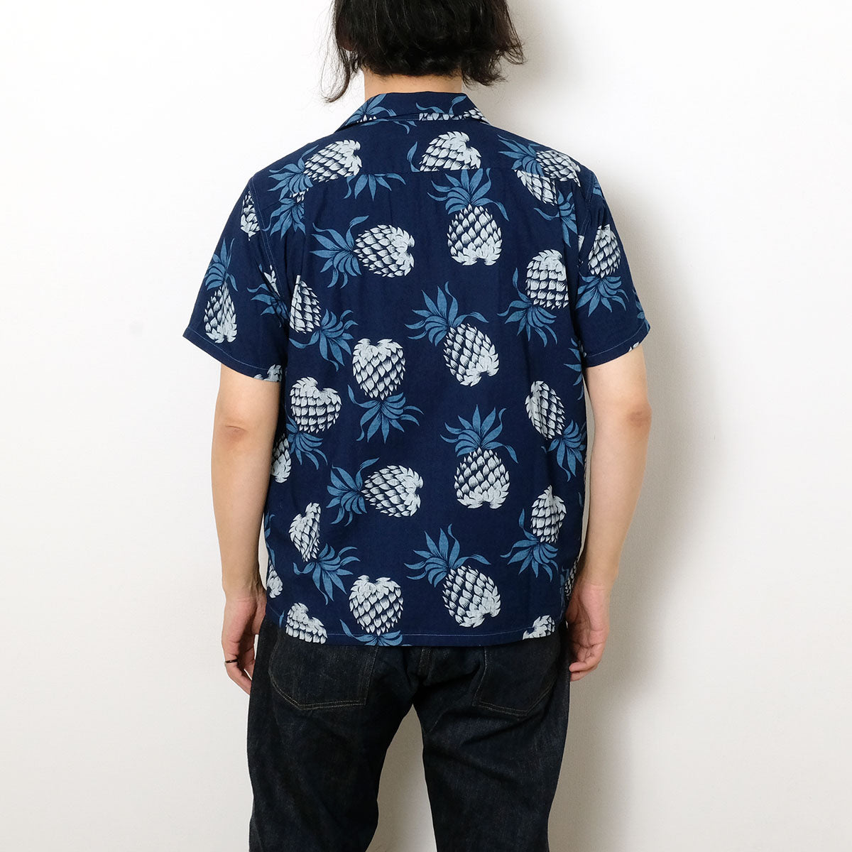 Duke Kahanamoku | ハワイアンシャツ パイナップル DUKE KAHANAMOKU - INDIGO COTTON HAWAIIAN SHIRT - DUKE'S PINEAPPLE