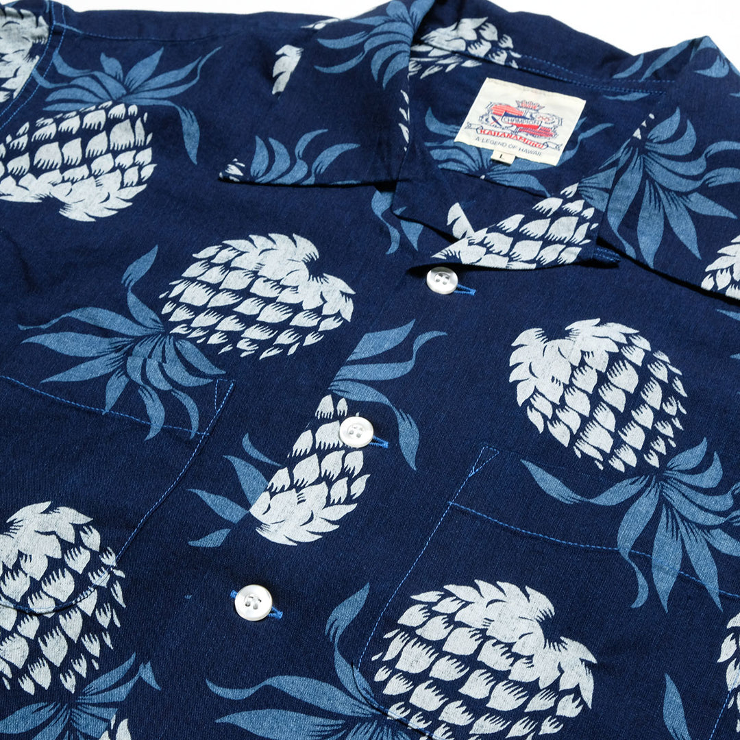 DUKE KAHANAMOKU - INDIGO COTTON HAWAIIAN SHIRT - DUKE'S PINEAPPLE - DK39641