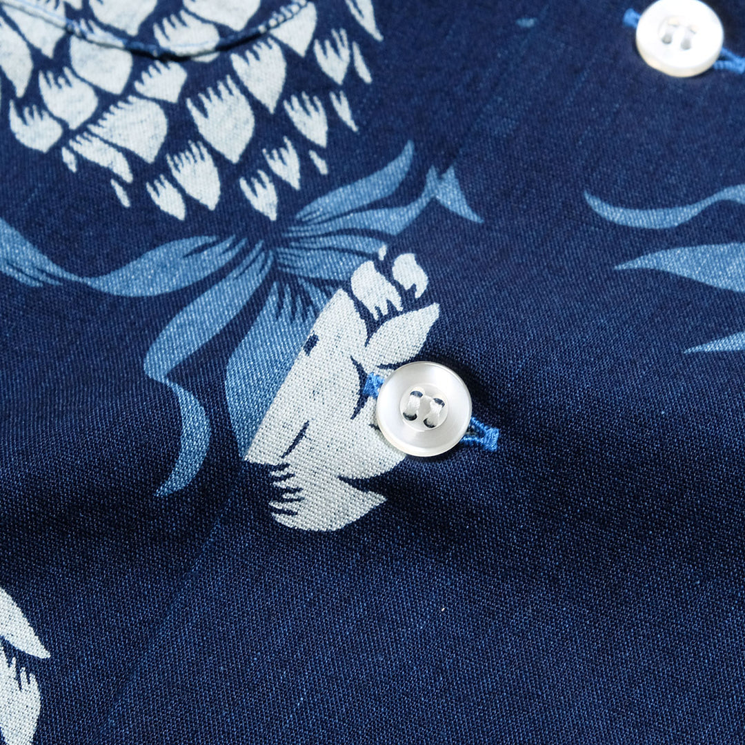 DUKE KAHANAMOKU - INDIGO COTTON HAWAIIAN SHIRT - DUKE'S PINEAPPLE - DK39641