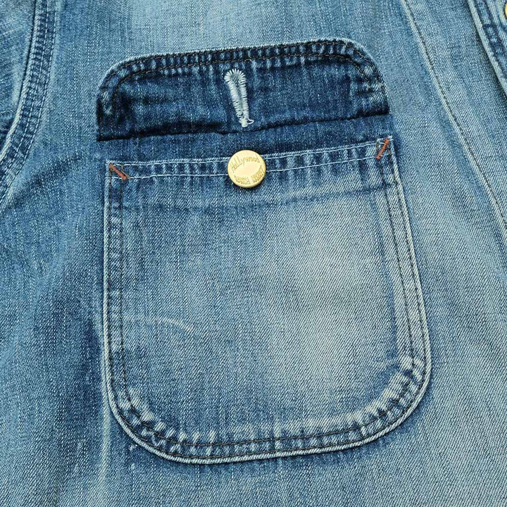 HOLLYWOOD RANCH MARKET - Light Denim Vintage Wash Short Coveralls Jacket - 1017906