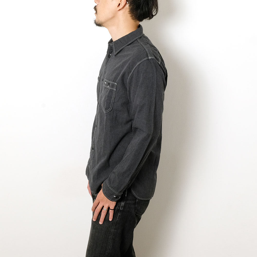 BURGUS PLUS - Solid-Color Chambray Work Shirt - Heather Gray - HBP-300CHB