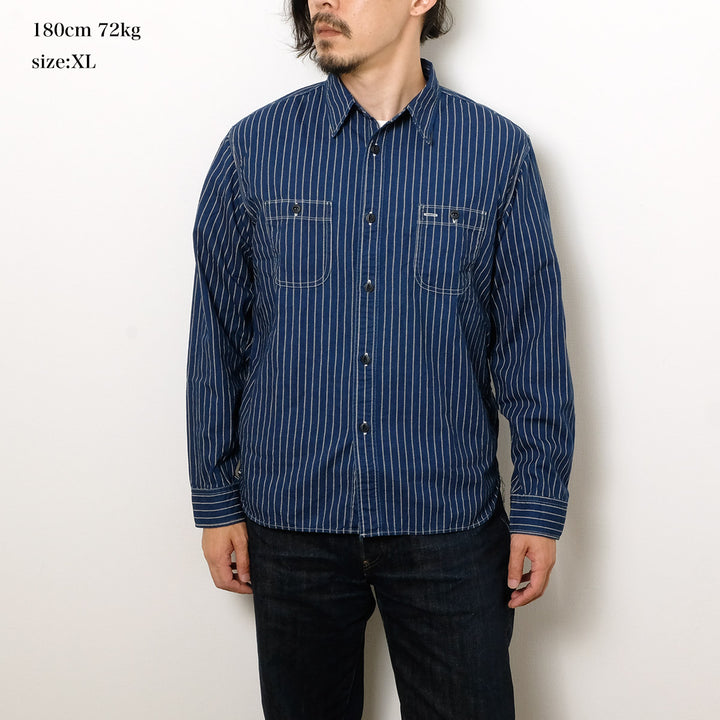 BURGUS PLUS - Beta Chambray Work Shirt - Wabash Stripe - HBP-300CHB-WP