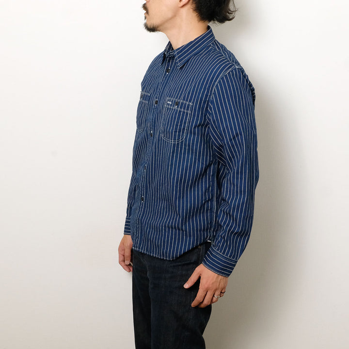 BURGUS PLUS - Beta Chambray Work Shirt - Wabash Stripe - HBP-300CHB-WP