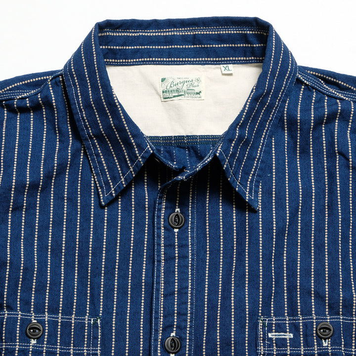 BURGUS PLUS - Beta Chambray Work Shirt - Wabash Stripe - HBP-300CHB-WP