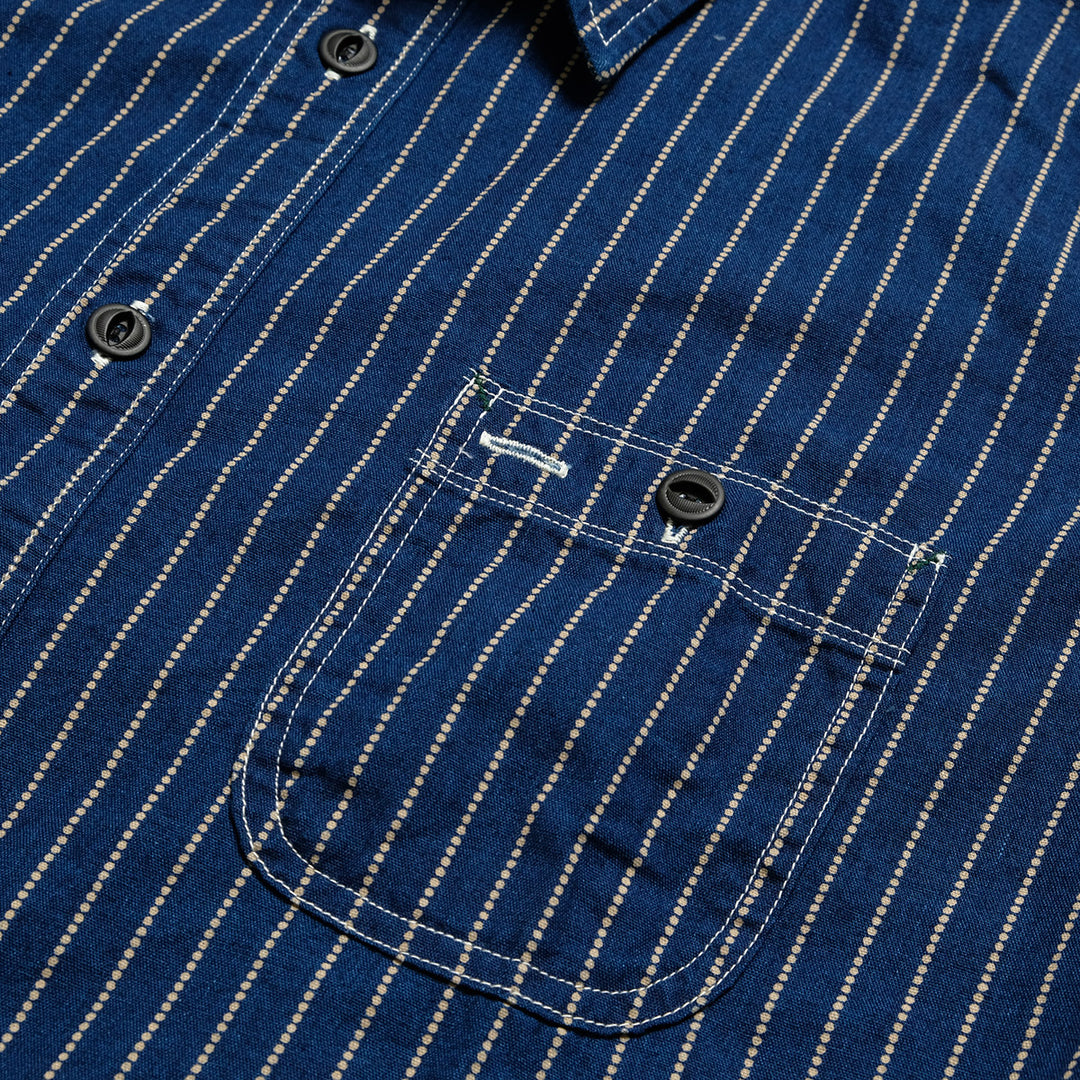 BURGUS PLUS - Beta Chambray Work Shirt - Wabash Stripe - HBP-300CHB-WP