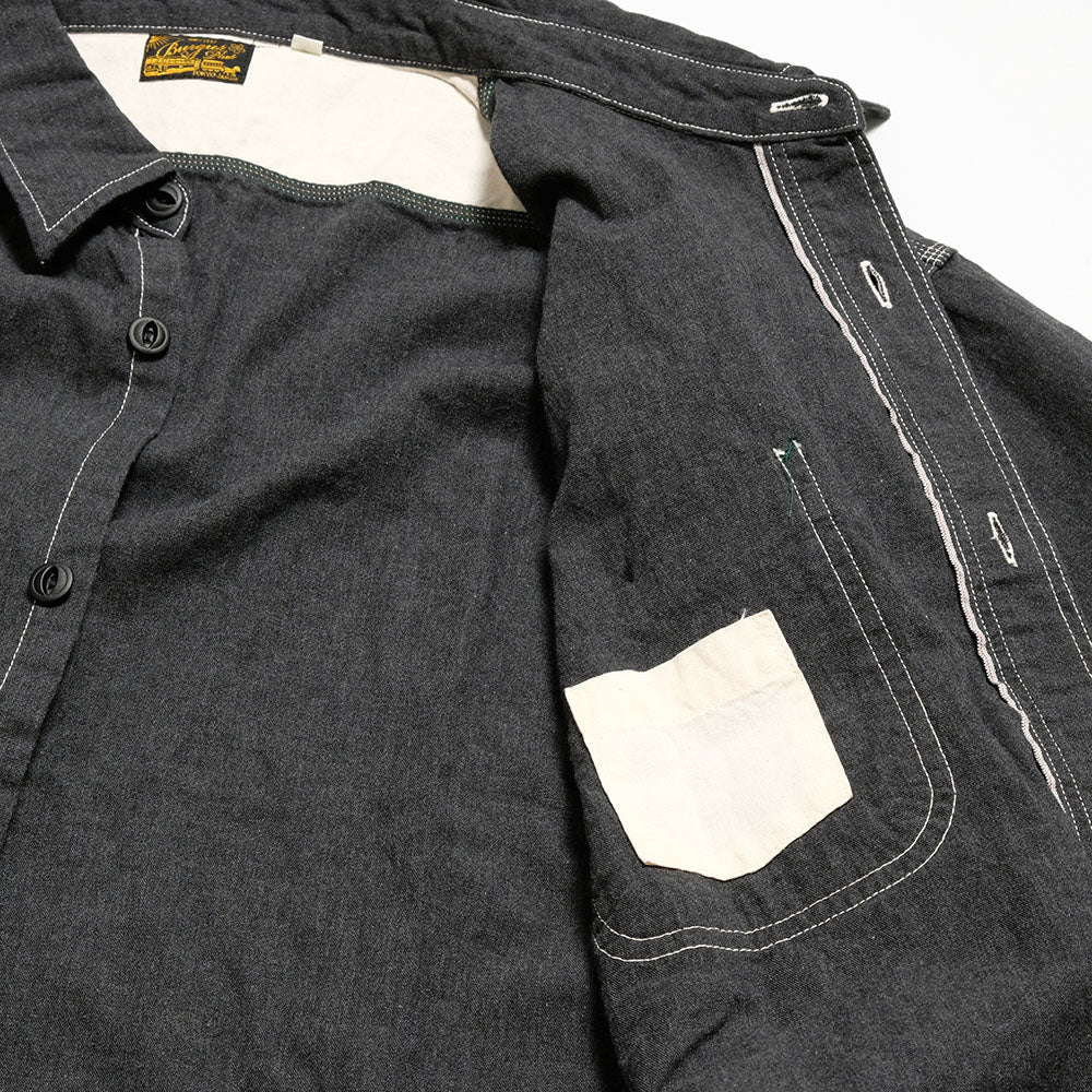 BURGUS PLUS - Solid-Color Chambray Work Shirt Wide Silhouette - Heather Gray - HBP-300CHBWD