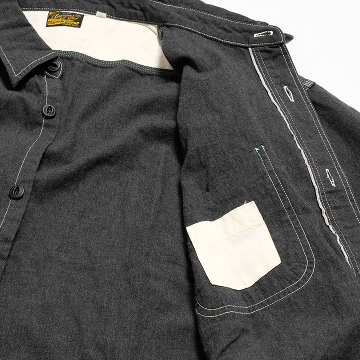 BURGUS PLUS - Solid-Color Chambray Work Shirt Wide Silhouette - Heather Gray - HBP-300CHBWD