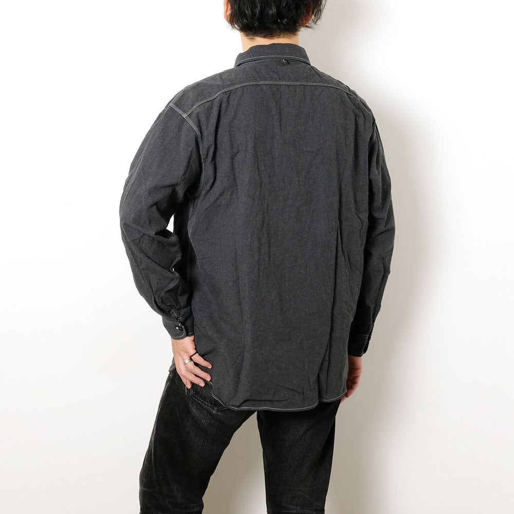 BURGUS PLUS - Solid-Color Chambray Work Shirt Wide Silhouette - Heather Gray - HBP-300CHBWD
