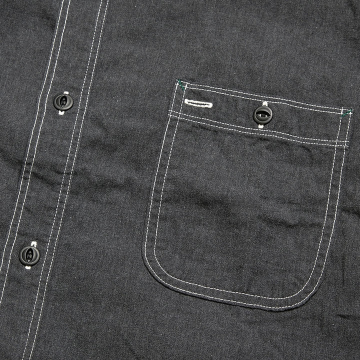 BURGUS PLUS - Solid-Color Chambray Work Shirt Wide Silhouette - Heather Gray - HBP-300CHBWD